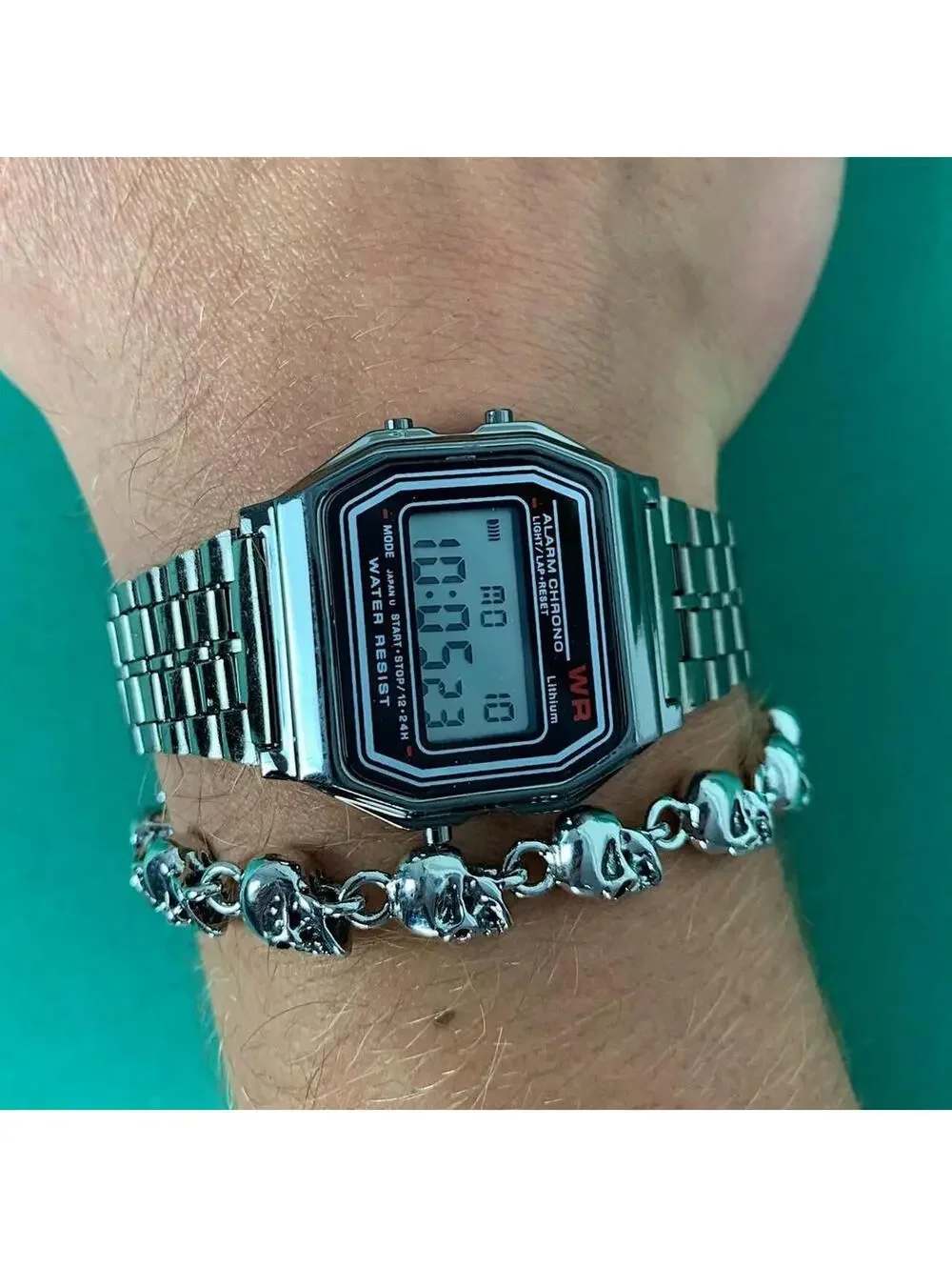 Cyber Y2k 2000s vintage retro style silver stainless steel digital watch. Comes
